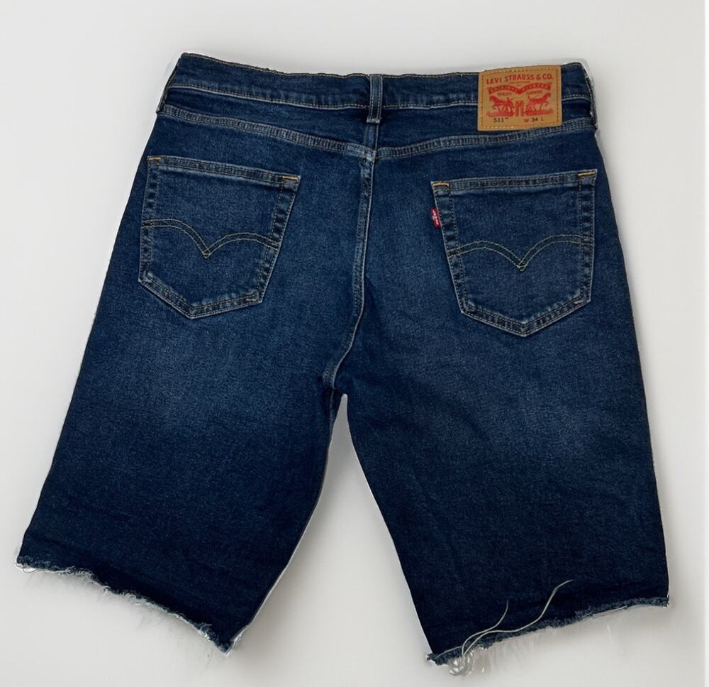 Levis 511 Cut Off Denim Jean Shorts Mens 34 Blue Medium Wash Frayed Hem